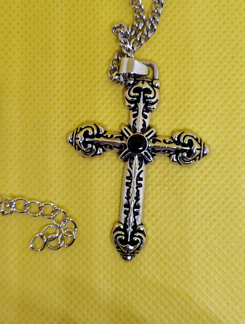 Ornate Silver-tone Cross Pendant Necklace - Picture 2 of 5